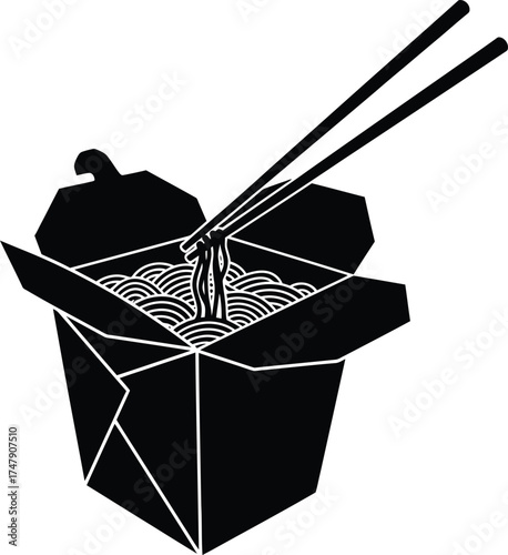 Vector art of chinese takeout box with noodles