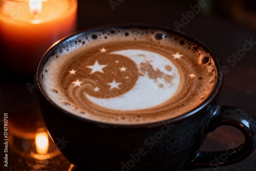 Halloween Latte with Moon and Stars Art