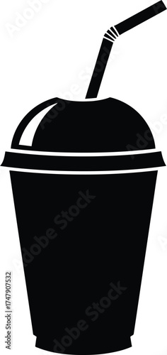 Vector art of silhouette of a takeaway cup with a straw
