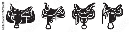 Modern Minimalist Desert Saddle Icon, Flat Silhouette of a Riding Gear Vector for Western Illustration Design