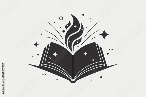 Book with floating sparks closed silhouette glowing fantasy  