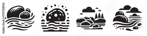 Modern Minimalist River Stone Icon, Flat Silhouette of a Natural Rock Vector for Zen Garden Illustration Design