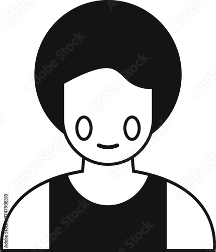 Minimalist vector illustration of a smiling boy with afro hairstyle wearing a tank top, suitable for avatar or profile picture