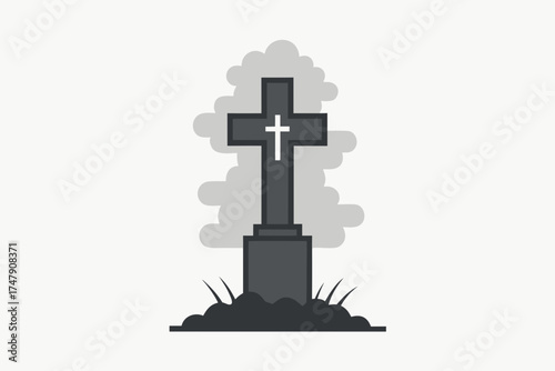 Cross with broken base icon upright cracked cross for spooky symbol
