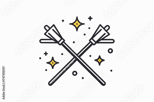 Crossed broomsticks icon two witch brooms crossing design for spooky art