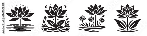 Modern Minimalist River Lotus Icon, Flat Silhouette of an Aquatic Flower Vector for Nature Illustration Design
