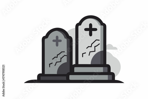 Dual Gravestone Icon Two Stone Graves Minimal Graveyard Art  