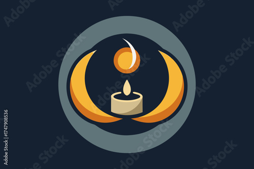Eclipse Candle Icon Dual Circle Candle with Burning Flame  