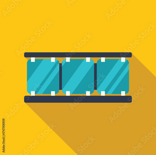 Film strip showing three turquoise frames representing motion picture, cinema, and entertainment industry