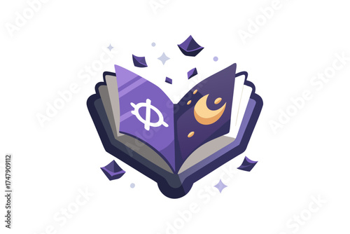 Magic spell book icon tiny open magical book illustration