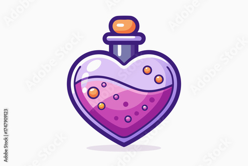 Magic heart potion icon heart shaped enchanting potion bottle