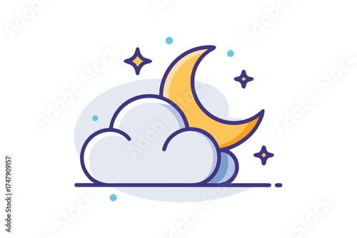 Moon behind cloud icon crescent partially covered by clouds