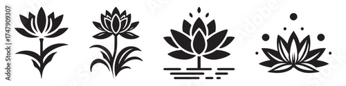 Modern Minimalist River Lotus Icon, Flat Silhouette of an Aquatic Flower Vector for Nature Illustration Design