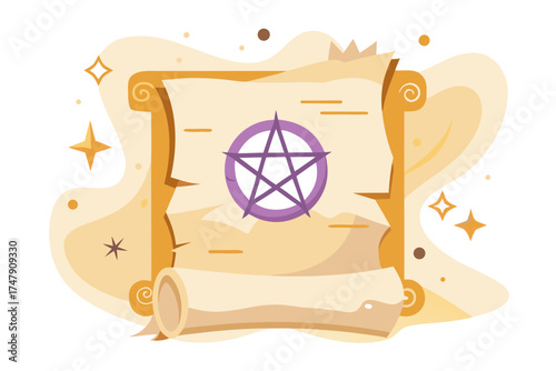 Single spell page icon with pentagram mystical occult illustration