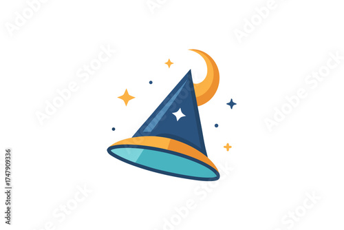 Pointed hat icon with comet trail mystical wizard headgear design