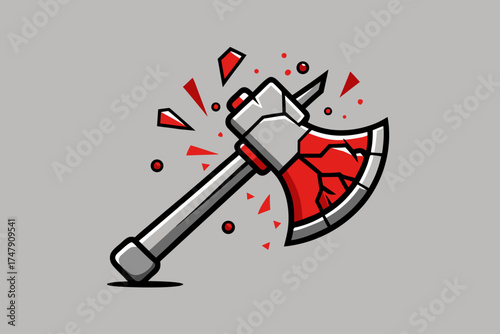 shattered axe icon broken axe outline with tiny sharp fragments