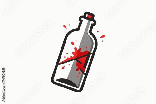 shattered glass bottle icon minimal bottle outline broken scattered pieces