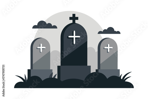 Triple gravestone icon three simple tombstones spooky halloween cemetery