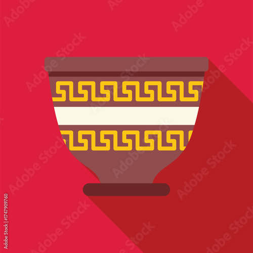 Brown ceramic pot with traditional greek meander key pattern, showcasing ancient art and craftsmanship
