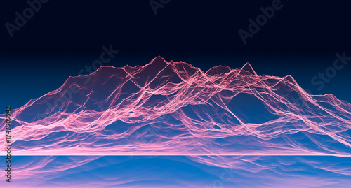Fototapeta Naklejka Na Ścianę i Meble -  Red and blue abstract mountain rock, graphic, digital business growth concept, glowing rock transparent, wallpaper. 3D render