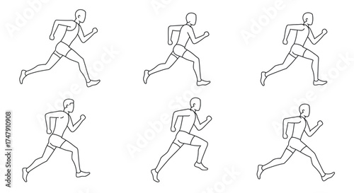 Simple line drawing of a human figure running in multiple poses