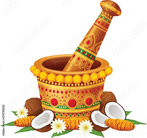 Ornate Mortar and Pestle Illustration