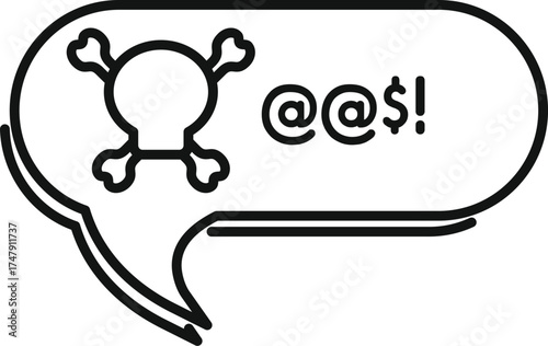 Toxic online message with skull and crossbones symbol representing cyberbullying and hate speech