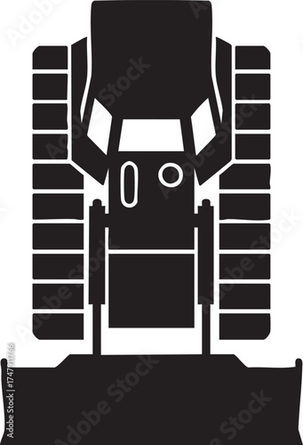 Tracked Bulldozer Silhouettes Top Down View Wide Tracks Black and White