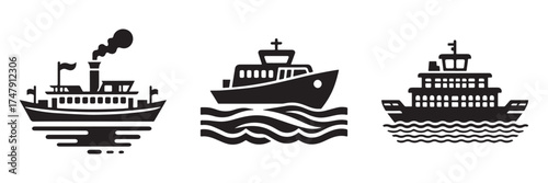 Modern Minimalist Boats Icon, Flat Silhouette of a Watercraft Fleet Vector for Nautical Illustration Design