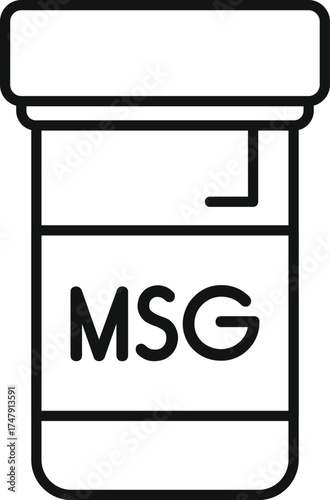 Open msg bottle enhancing food flavor, monosodium glutamate crystals, chemical additive in cooking