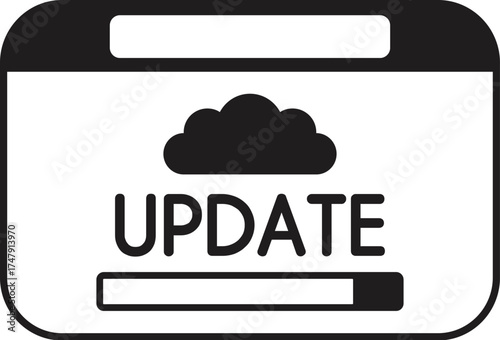Cloud computing system undergoing an update, progress indicated by a progress bar