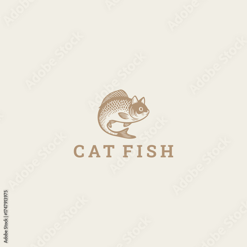 Cat fish logo vector template design