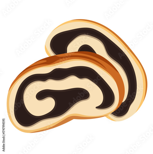 Czech Poppy Seed Strudel Slices Illustration Isolated on White Background