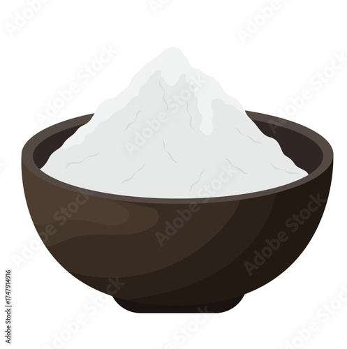 White Starch Powder in Bowl Illustration Isolated on White Background