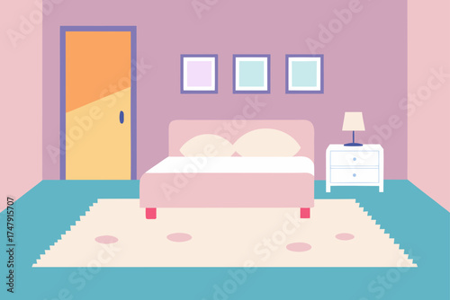 Illustration of a bedroom with bed and nightstand