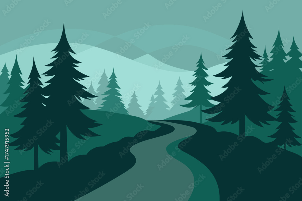 Fototapeta premium Winding path through a forest of coniferous trees