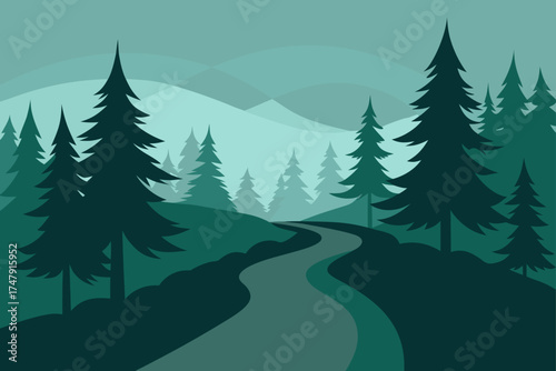 Winding path through a forest of coniferous trees