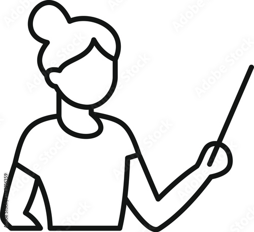 Female teacher holding pointer stick explaining something during lesson