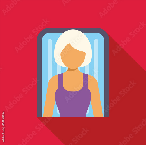 Woman with white hair is relaxing in modern vertical solarium getting a tan
