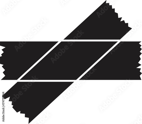 Two pieces of black duct tape forming an x shape, isolated on white