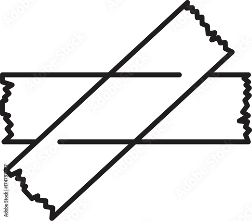 Simple line drawing of two sachets of sugar or sweetener crossing, isolated on a white background