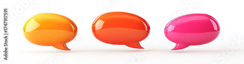 Three colorful speech bubbles isolated on white background for communication concept