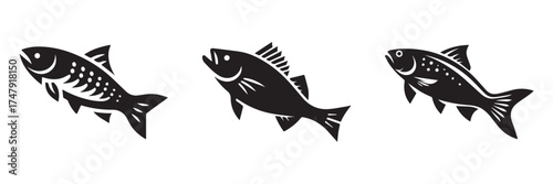 Nature Landscape Outdoor Lake Fish Icon, Flat Silhouette of an Outdoor Scenery Vector for Adventure Illustration Design