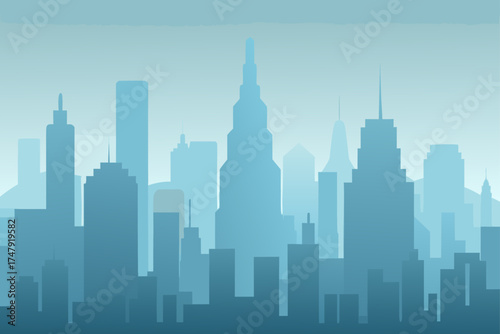 Cityscape silhouette with various building heights