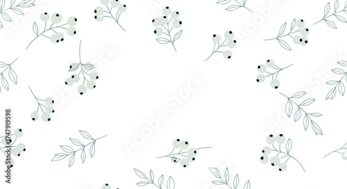 A delicate pattern of light blue berries and thin gray branches scattered across a white background.