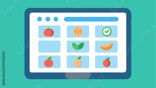 A screen showing a personalized weekly grocery list organized by food categories illustrating userfriendly icons for each item.