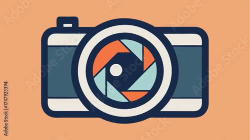 A minimalist camera icon with a lens and shutter symbolizing photography and videography within media.