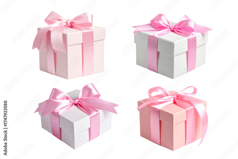 Fototapeta premium collection of Gift Box with light pink Ribbon Isolated White background.