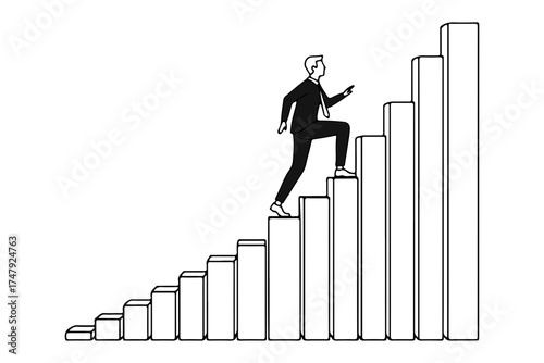 Man climbing stairs success career growth progress achievement business leadership development opportunity steps goal on transparent background