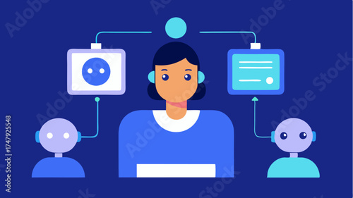 A participant interacting with an AIpowered chatbot in a virtual booth highlighting personalized assistance and information retrieval.